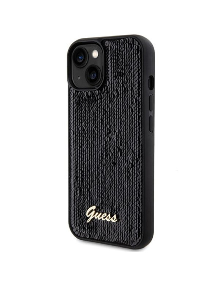 GUESS Coque pour IPHONE 13 / 14 / 15 GUHCP15SPSFDGSK (Sequin Script Metal) noir