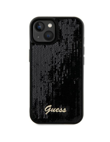 GUESS Coque pour IPHONE 13 / 14 / 15 GUHCP15SPSFDGSK (Sequin Script Metal) noir