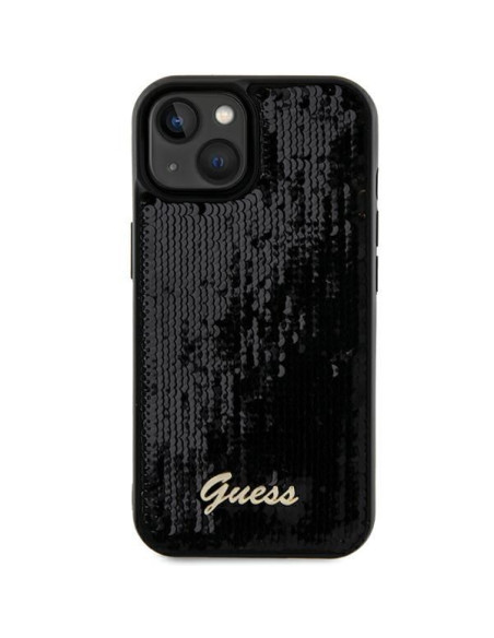 GUESS Coque pour IPHONE 13 / 14 / 15 GUHCP15SPSFDGSK (Sequin Script Metal) noir