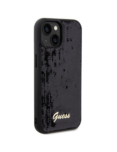GUESS Coque pour IPHONE 13 / 14 / 15 GUHCP15SPSFDGSK (Sequin Script Metal) noir