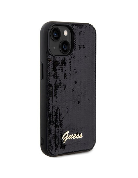 GUESS Coque pour IPHONE 13 / 14 / 15 GUHCP15SPSFDGSK (Sequin Script Metal) noir