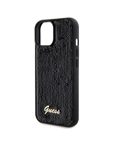GUESS Coque pour IPHONE 13 / 14 / 15 GUHCP15SPSFDGSK (Sequin Script Metal) noir