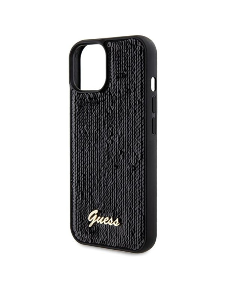 GUESS Coque pour IPHONE 13 / 14 / 15 GUHCP15SPSFDGSK (Sequin Script Metal) noir