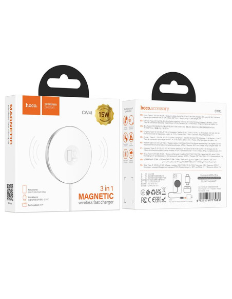 HOCO Chargeur inductif 3-en-1 de type C compatible avec MagSafe 15W CW41 blanc