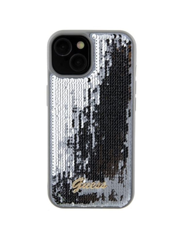 Coque GUESS pour IPHONE 13 / 14 / 15 GUHCP15SPSFDGSS (Sequin Script Metal) argenté