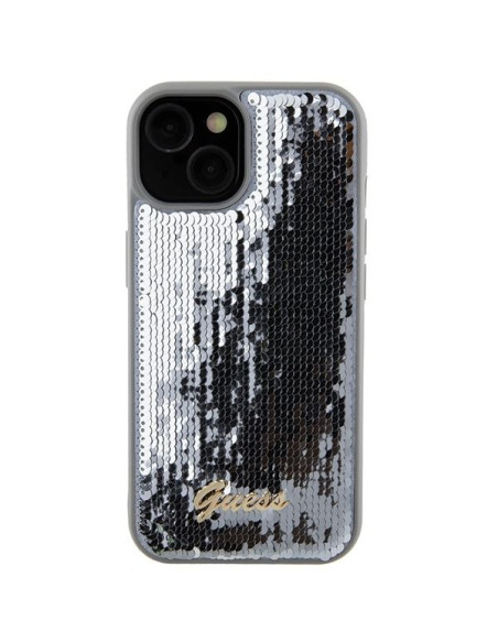 Coque GUESS pour IPHONE 13 / 14 / 15 GUHCP15SPSFDGSS (Sequin Script Metal) argenté