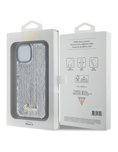 Coque GUESS pour IPHONE 13 / 14 / 15 GUHCP15SPSFDGSS (Sequin Script Metal) argenté