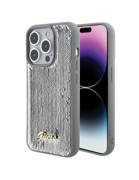 Coque GUESS pour IPHONE 15 Pro GUHCP15LPSFDGSS (Sequin Script Metal) argenté