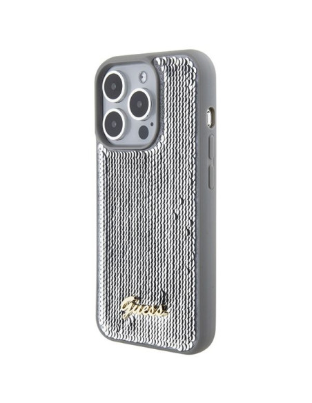 Coque GUESS pour IPHONE 15 Pro GUHCP15LPSFDGSS (Sequin Script Metal) argenté