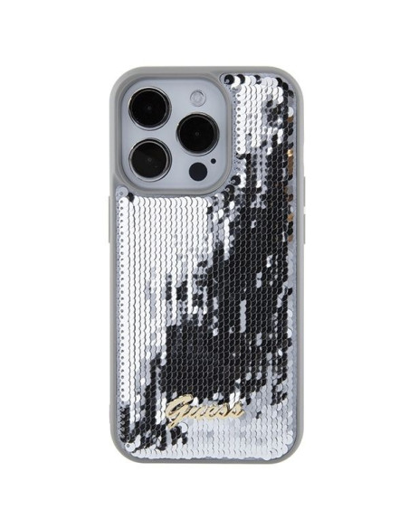 Coque GUESS pour IPHONE 15 Pro GUHCP15LPSFDGSS (Sequin Script Metal) argenté