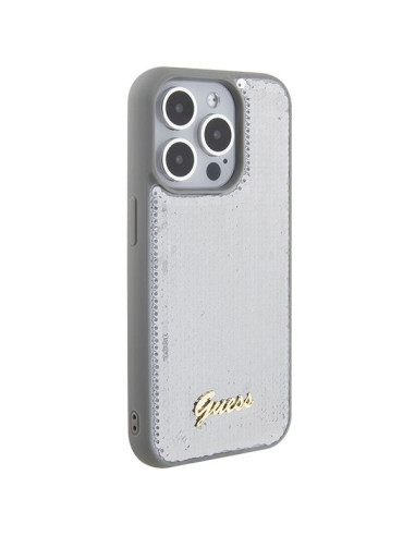 Coque GUESS pour IPHONE 15 Pro GUHCP15LPSFDGSS (Sequin Script Metal) argenté