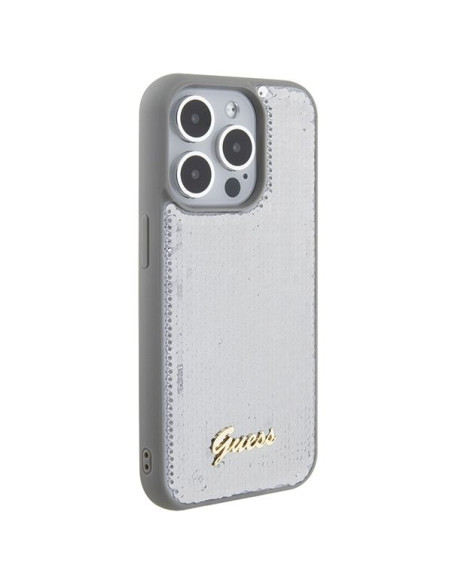 Coque GUESS pour IPHONE 15 Pro GUHCP15LPSFDGSS (Sequin Script Metal) argenté