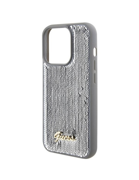 Coque GUESS pour IPHONE 15 Pro GUHCP15LPSFDGSS (Sequin Script Metal) argenté