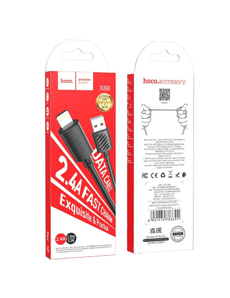 HOCO Câble USB A vers Lightning 2,4A X88 1 m noir