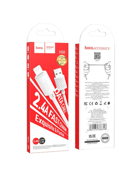 HOCO Câble X88 USB A vers Lightning 2,4A 1 m blanc