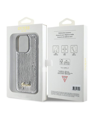 Coque GUESS pour IPHONE 15 Pro GUHCP15LPSFDGSS (Sequin Script Metal) argenté