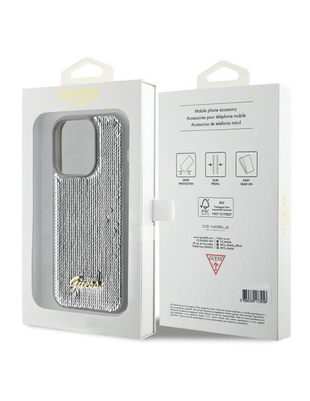 Coque GUESS pour IPHONE 15 Pro GUHCP15LPSFDGSS (Sequin Script Metal) argenté