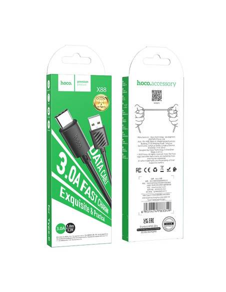 HOCO Câble USB A vers Type C 3A X88 1 m noir