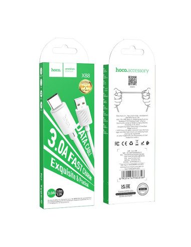 HOCO Câble USB A vers Type C 3A X88 1 m blanc