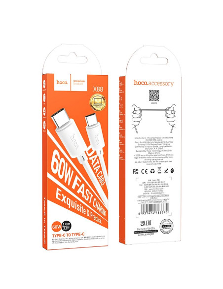 Câble HOCO Type C à Type C PD 3A 60W X88 1 m blanc