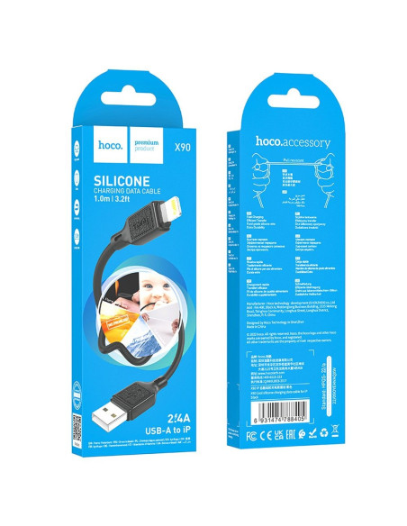 HOCO cable USB A to Lightning 2,4A X90 1m black