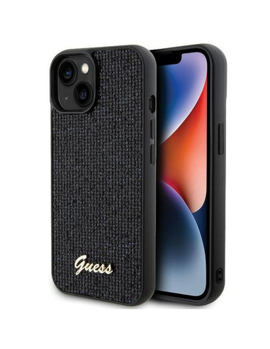 Véritable GUESS Case GUHCP15SPMSDGSK pour iPhone 15 (Disco Script Metal / Black)