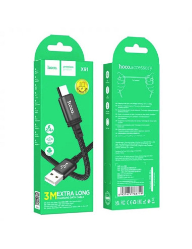 HOCO Câble USB A vers Micro USB 2.4A X91 3 m noir