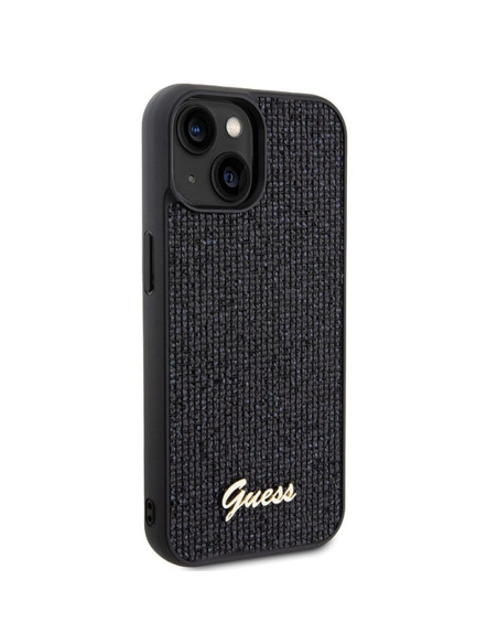 Véritable GUESS Case GUHCP15SPMSDGSK pour iPhone 15 (Disco Script Metal / Black)