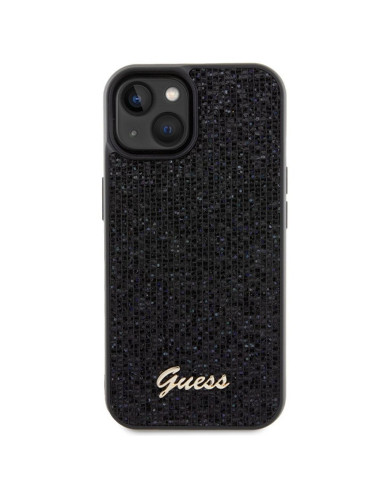 Véritable GUESS Case GUHCP15SPMSDGSK pour iPhone 15 (Disco Script Metal / Black)