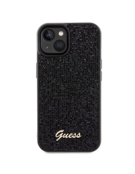 Véritable GUESS Case GUHCP15SPMSDGSK pour iPhone 15 (Disco Script Metal / Black)