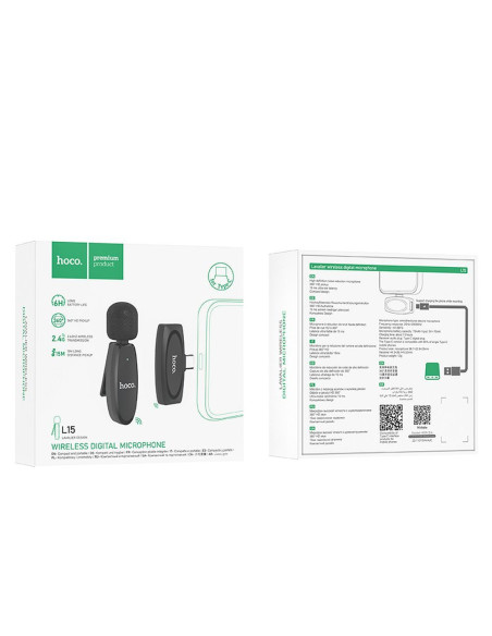 Microphone cravate sans fil HOCO Type C L15 noir