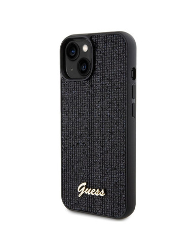 Véritable GUESS Case GUHCP15SPMSDGSK pour iPhone 15 (Disco Script Metal / Black)