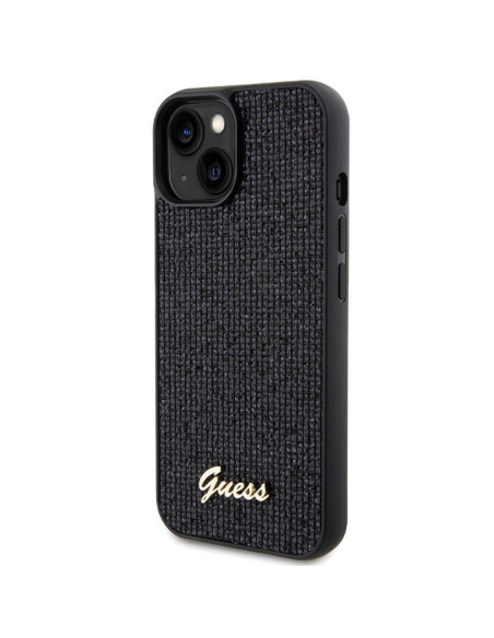 Véritable GUESS Case GUHCP15SPMSDGSK pour iPhone 15 (Disco Script Metal / Black)