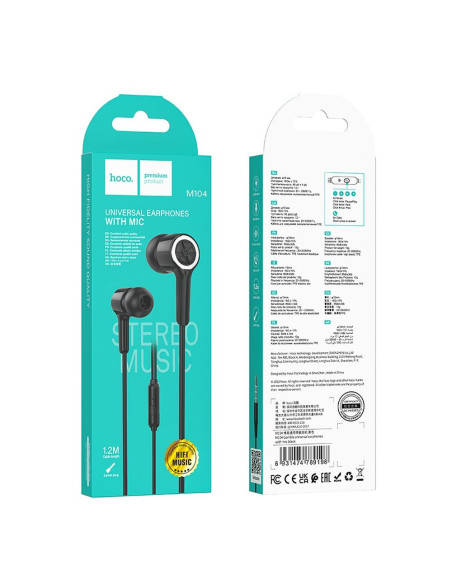 HOCO wire earphones Jack 3,5 mm with microphone M104 black
