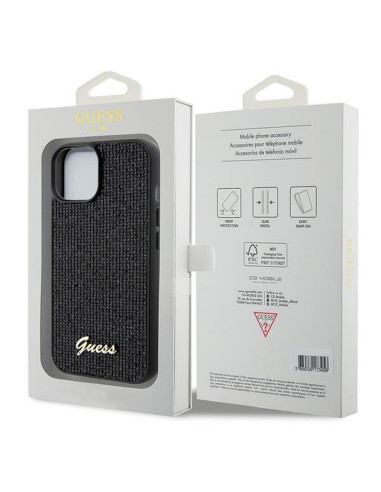 Véritable GUESS Case GUHCP15SPMSDGSK pour iPhone 15 (Disco Script Metal / Black)