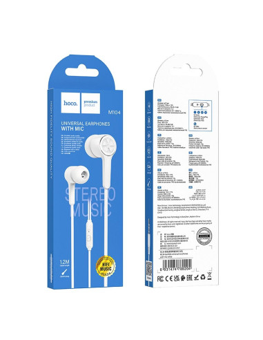 HOCO wire earphones Jack 3,5 mm with microphone M104 white