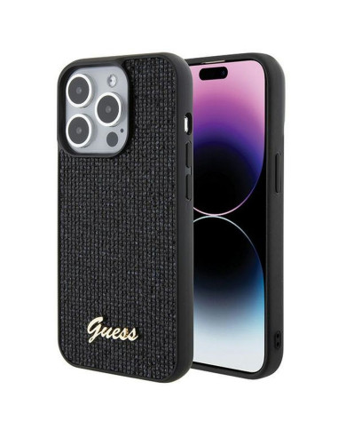 Véritable GUESS Case GUHCP15LPMSDGSK pour iPhone 15 PLUS (Disco Script Metal / Black)