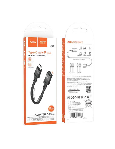 HOCO Adaptateur OTG Type C (mâle) vers Lightning (femelle) 3A U107 0,1 m noir