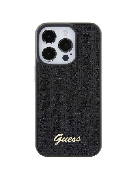 Véritable GUESS Case GUHCP15LPMSDGSK pour iPhone 15 PLUS (Disco Script Metal / Black)