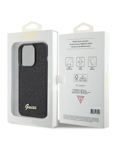 Véritable GUESS Case GUHCP15LPMSDGSK pour iPhone 15 PLUS (Disco Script Metal / Black)