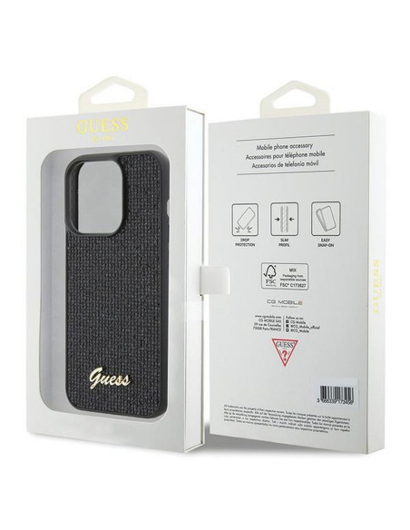 Véritable GUESS Case GUHCP15LPMSDGSK pour iPhone 15 PLUS (Disco Script Metal / Black)