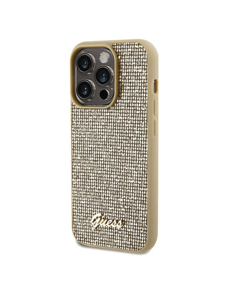 Véritable GUESS Case GUHCP14LPMSDGSD pour iPhone 14 Pro (Disco Script Metal / Gold)