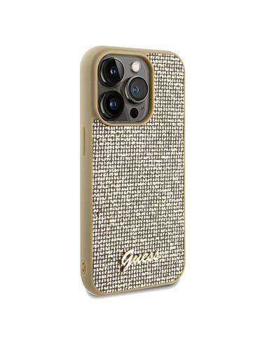 Véritable GUESS Case GUHCP14LPMSDGSD pour iPhone 14 Pro (Disco Script Metal / Gold)