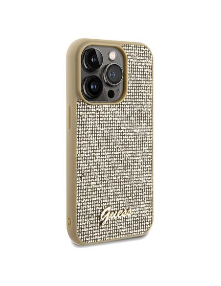 Véritable GUESS Case GUHCP14LPMSDGSD pour iPhone 14 Pro (Disco Script Metal / Gold)