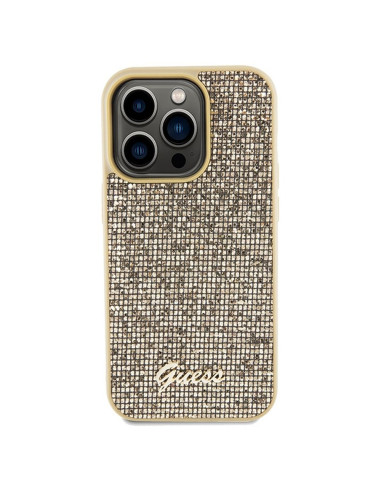 Véritable GUESS Case GUHCP14XPMSDGSD pour iPhone 14 Pro Max (Disco Script Metal / Gold)