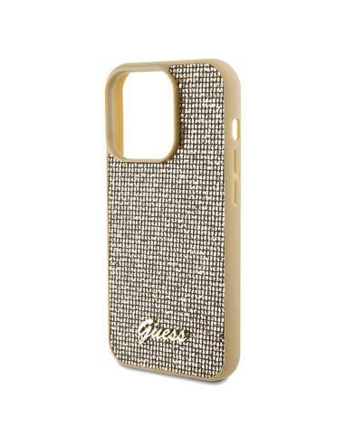 Véritable GUESS Case GUHCP14XPMSDGSD pour iPhone 14 Pro Max (Disco Script Metal / Gold)