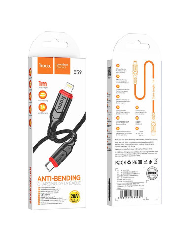 Câble HOCO Type C vers Lightning PD 3A 20W X59 1 m noir