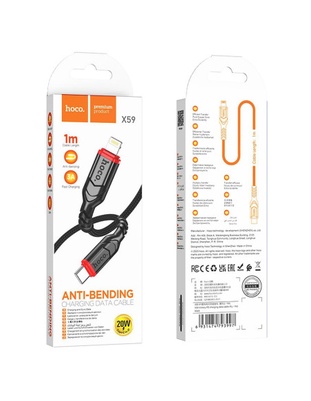 Câble HOCO Type C vers Lightning PD 3A 20W X59 1 m noir