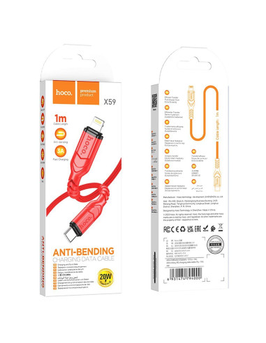 Câble HOCO Type C vers Lightning PD 3A 20W X59 1 m rouge