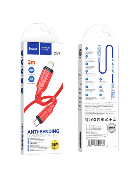 Câble HOCO Type C vers Lightning PD 3A 20W X59 2 m rouge